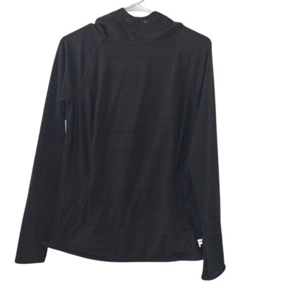 Fila Sport Black Hooded Long-Sleeve Womens Pullover Top M Polyester & Spandex Bl